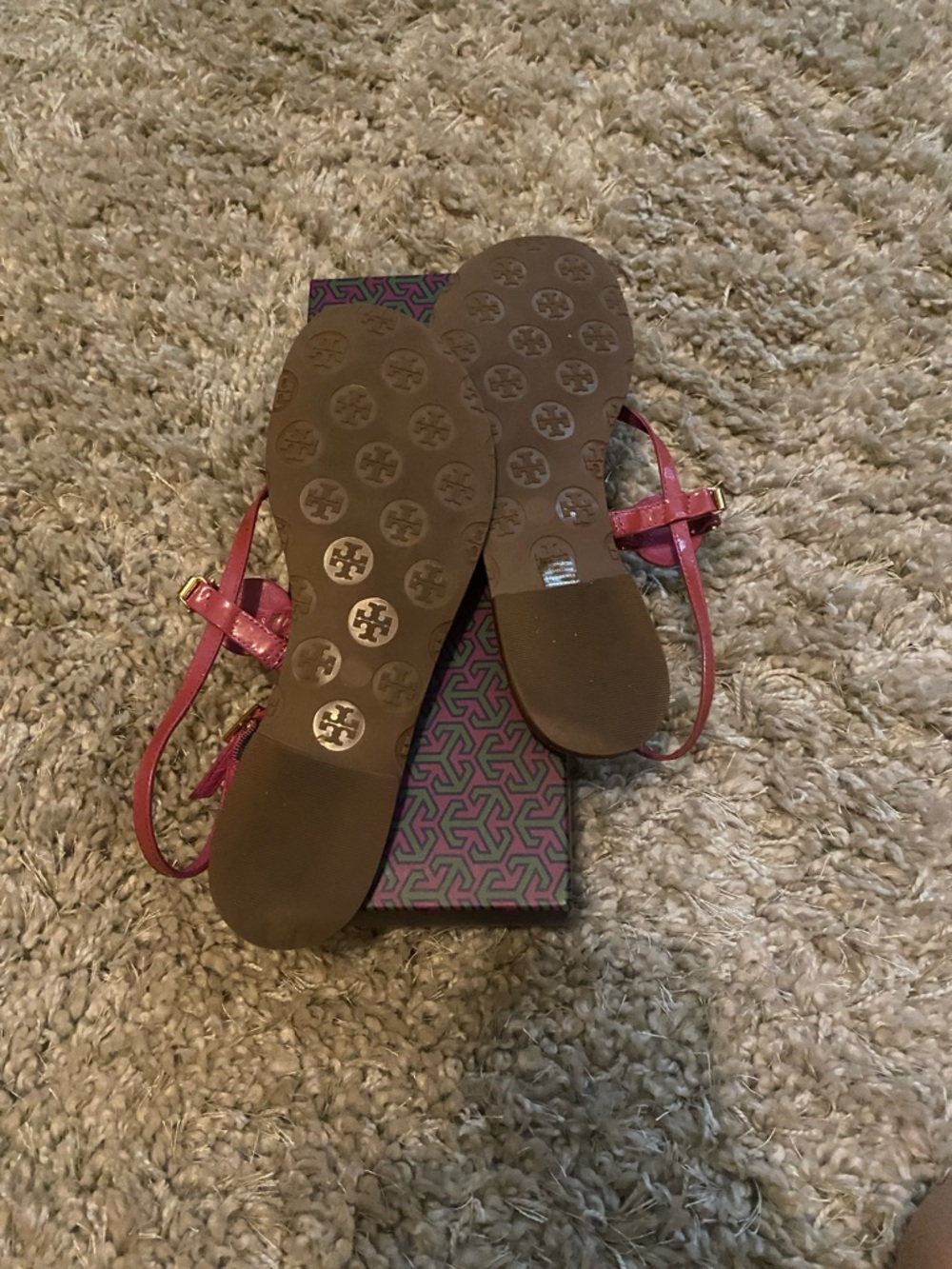 Tory Burch Hot Pink Miller Logo Slingback Sandals with Gold Medallions - Picture 5 of 9